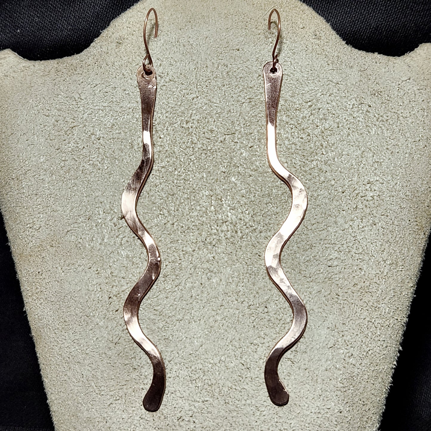 Pure Copper Hammered Long Wavy Dangle Earrings