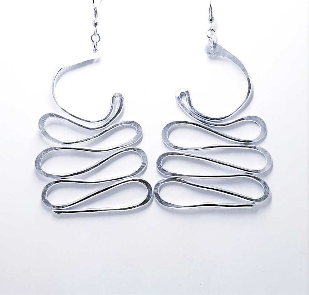 Hammered Silver Aluminum Wire Earrings | Artistic Rendition Akoben - African Symbol | African Jewelry | Light Weight | Hypoallergenic