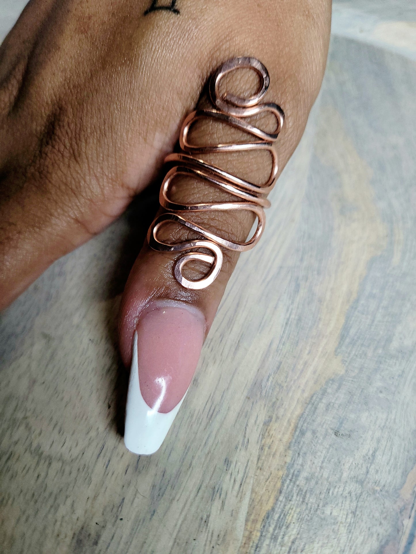 Hammered Pure Copper Long Scrolled Ring | Statement Ring