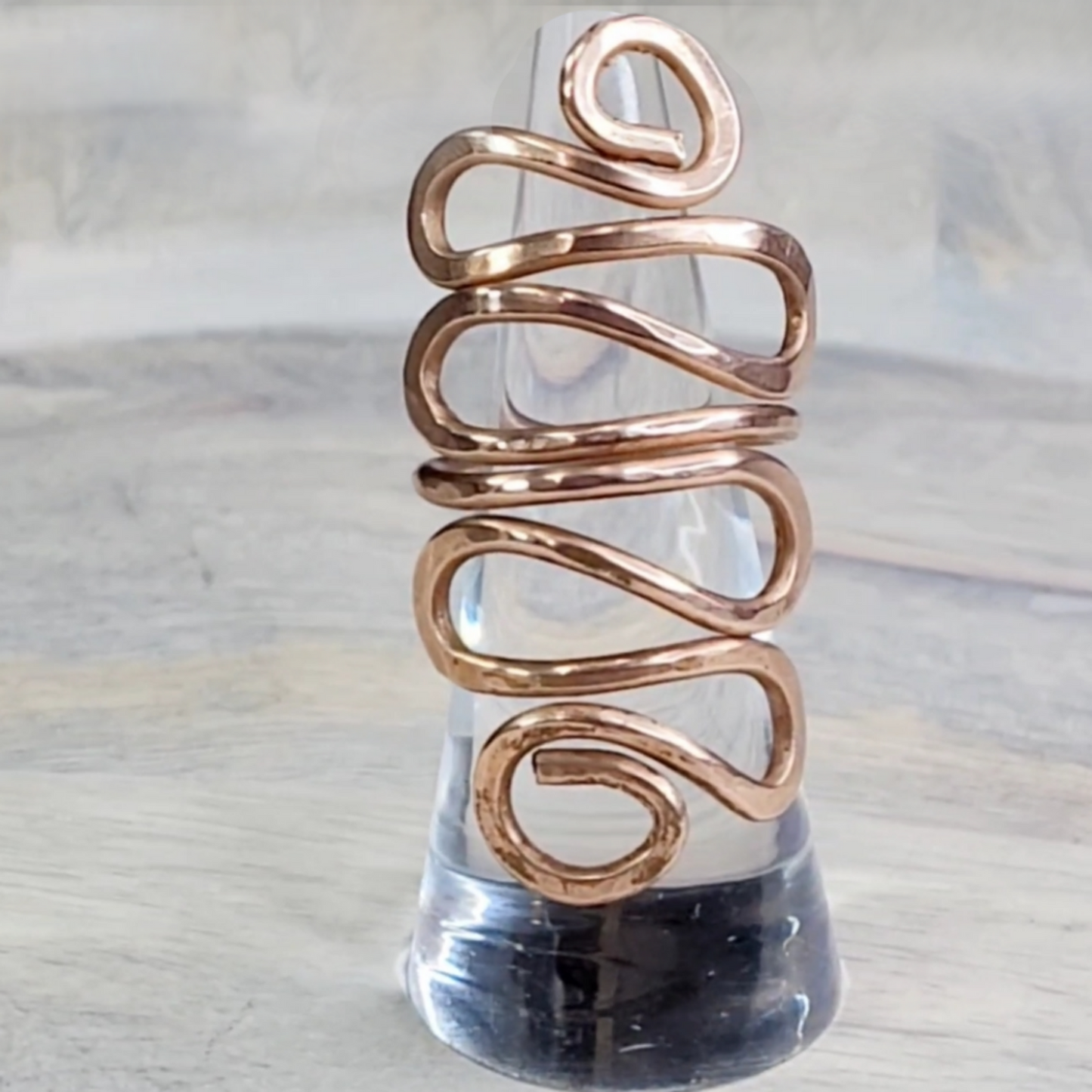 Hammered Pure Copper Long Scrolled Ring | Statement Ring