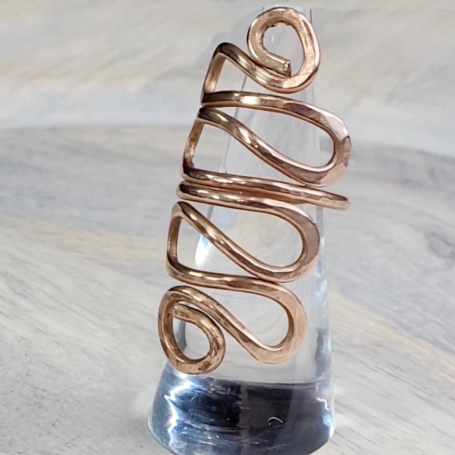 Hammered Pure Copper Long Scrolled Ring | Statement Ring