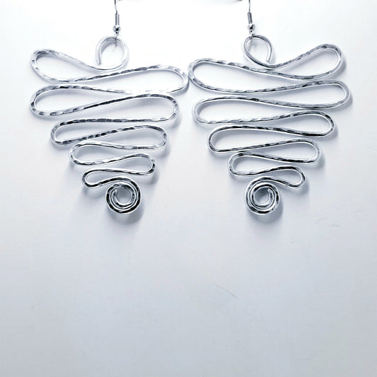 Topsy-turvy Curvy Silver Aluminum Earrings | Fun Earrings | Lightweight | Hammered Earrings