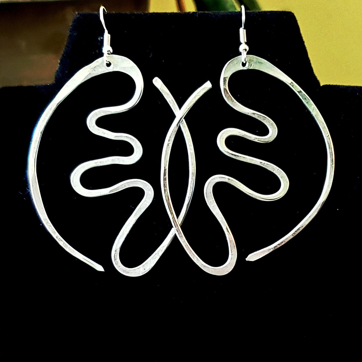 Hammered Silver Aluminum Wire Earrings | Artistic Gye Nyame | African Jewelry