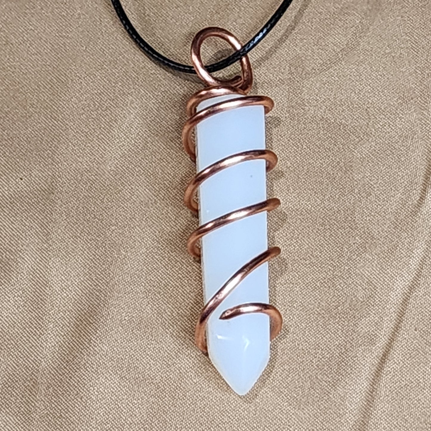 Copper Wrapped Opalite Crystal Pendant | Intention Jewelry | Crystal Jewelry