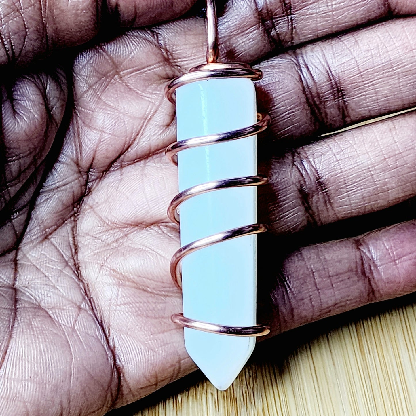 Copper Wrapped Opalite Crystal Pendant | Intention Jewelry | Crystal Jewelry