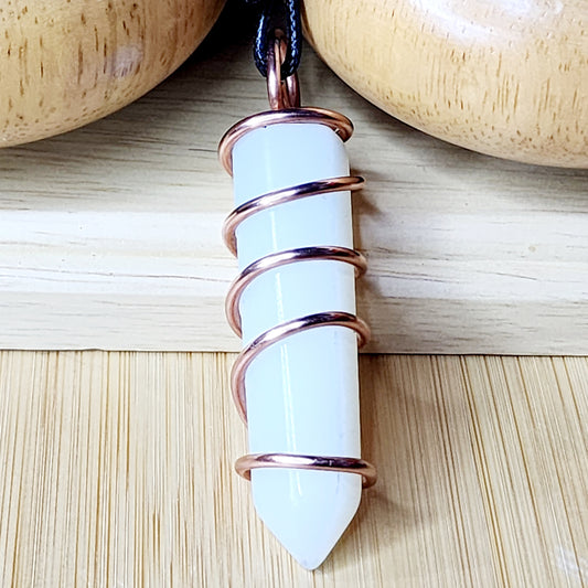 Copper Wrapped Opalite Crystal Pendant | Intention Jewelry | Crystal Jewelry