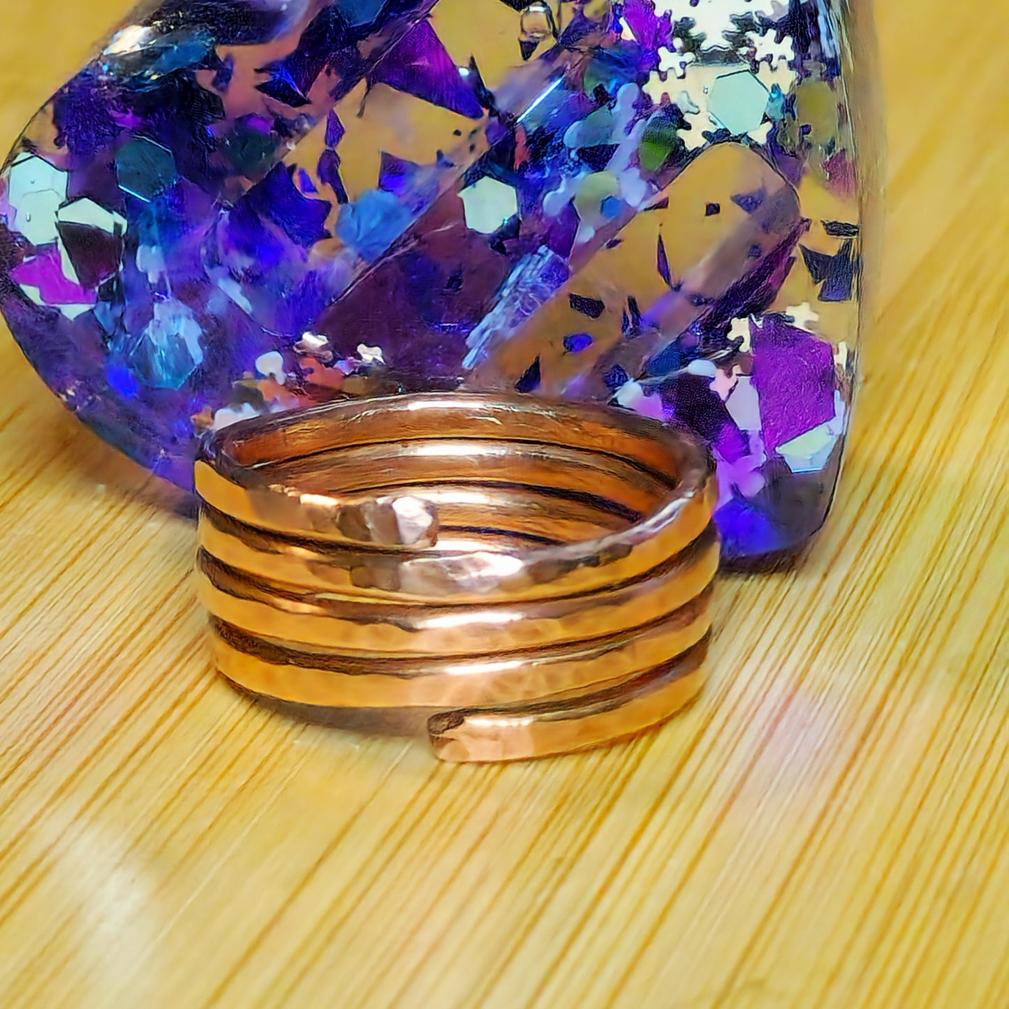 Solid Copper Hammered Four Coil Stack Ring | Copper Jewelry