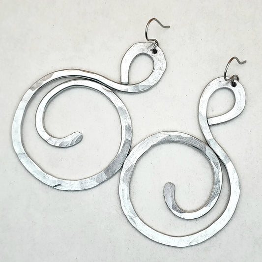 Hammered Silver Aluminum Artistic Curl Earrings | Light Weight | Aluminum Jewelry | Wire Jewelry