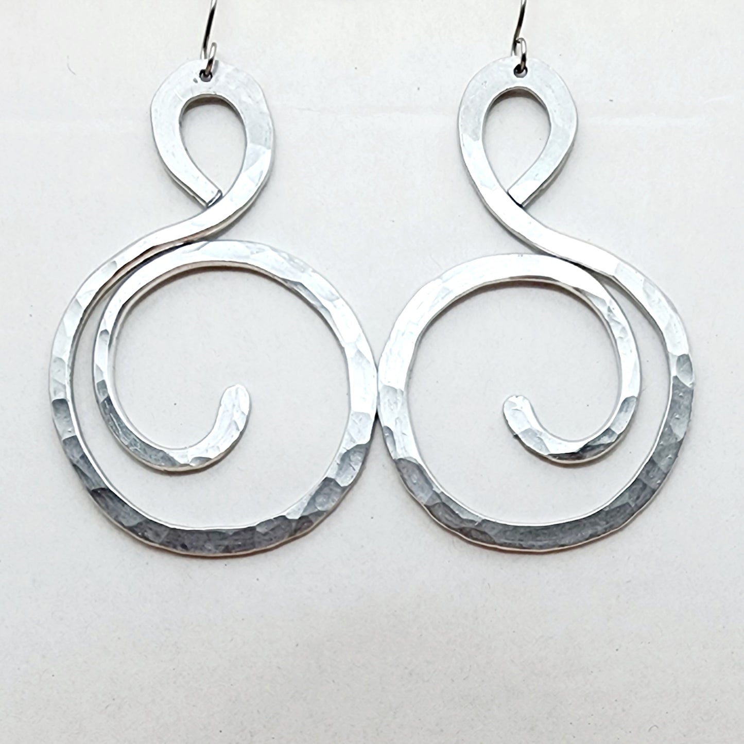 Hammered Silver Aluminum Artistic Curl Earrings | Light Weight | Aluminum Jewelry | Wire Jewelry