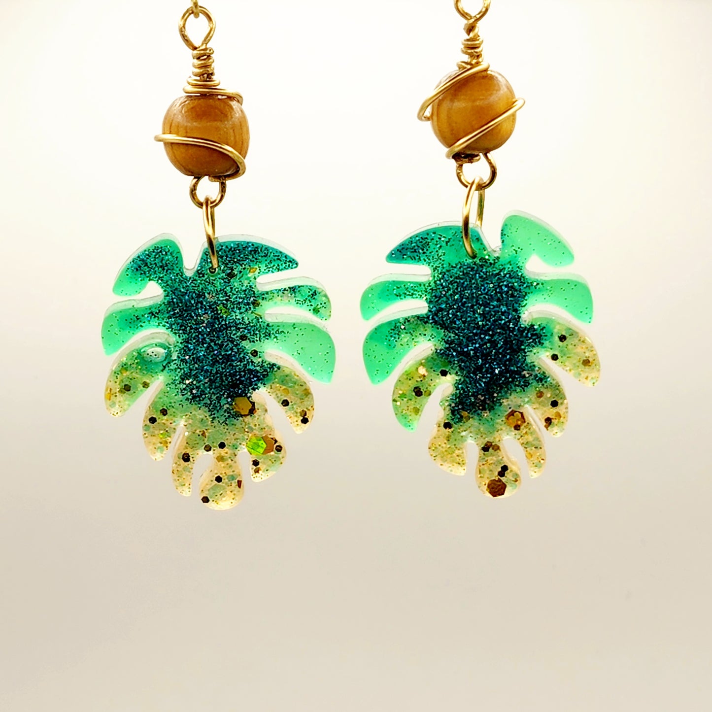 Monstera Leaf | Palm Leaf Sparkling Glow in the Dark Resin Dangle Earrings