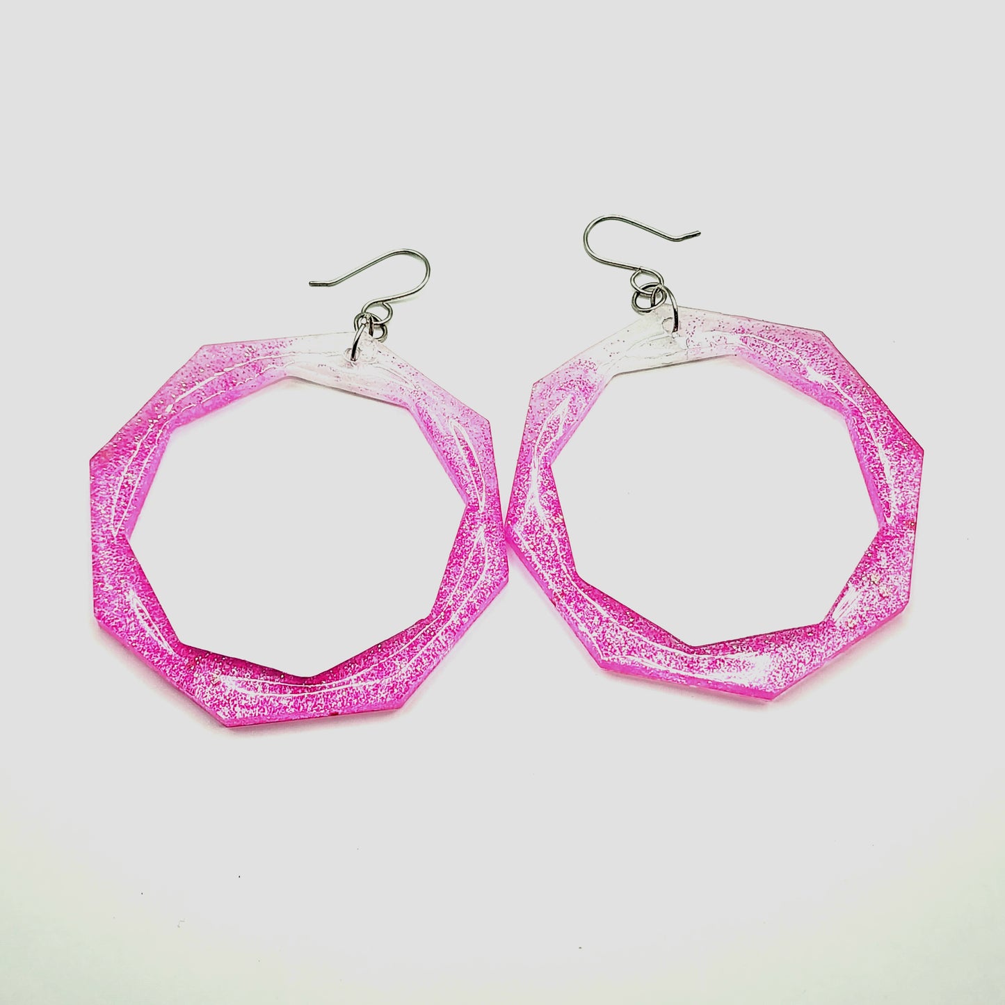 Pink and White Lightweight Resin Hoop Earrings