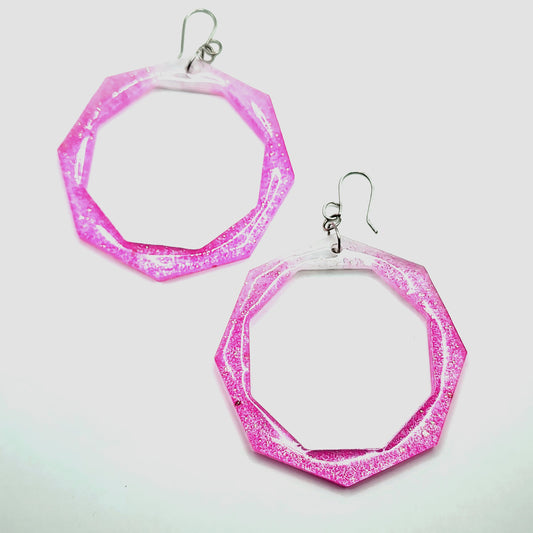 Pink and White Lightweight Resin Hoop Earrings