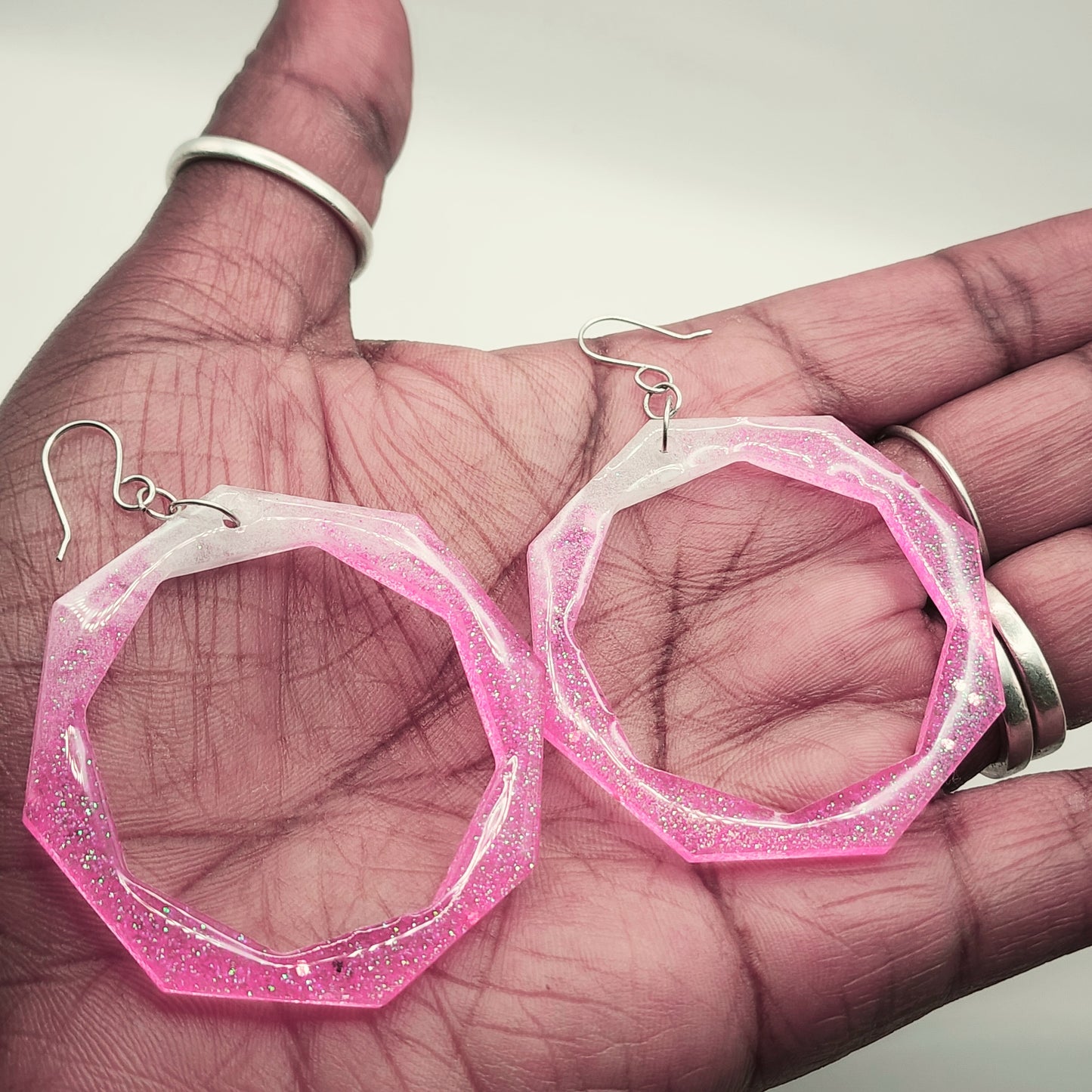 Pink and White Lightweight Resin Hoop Earrings