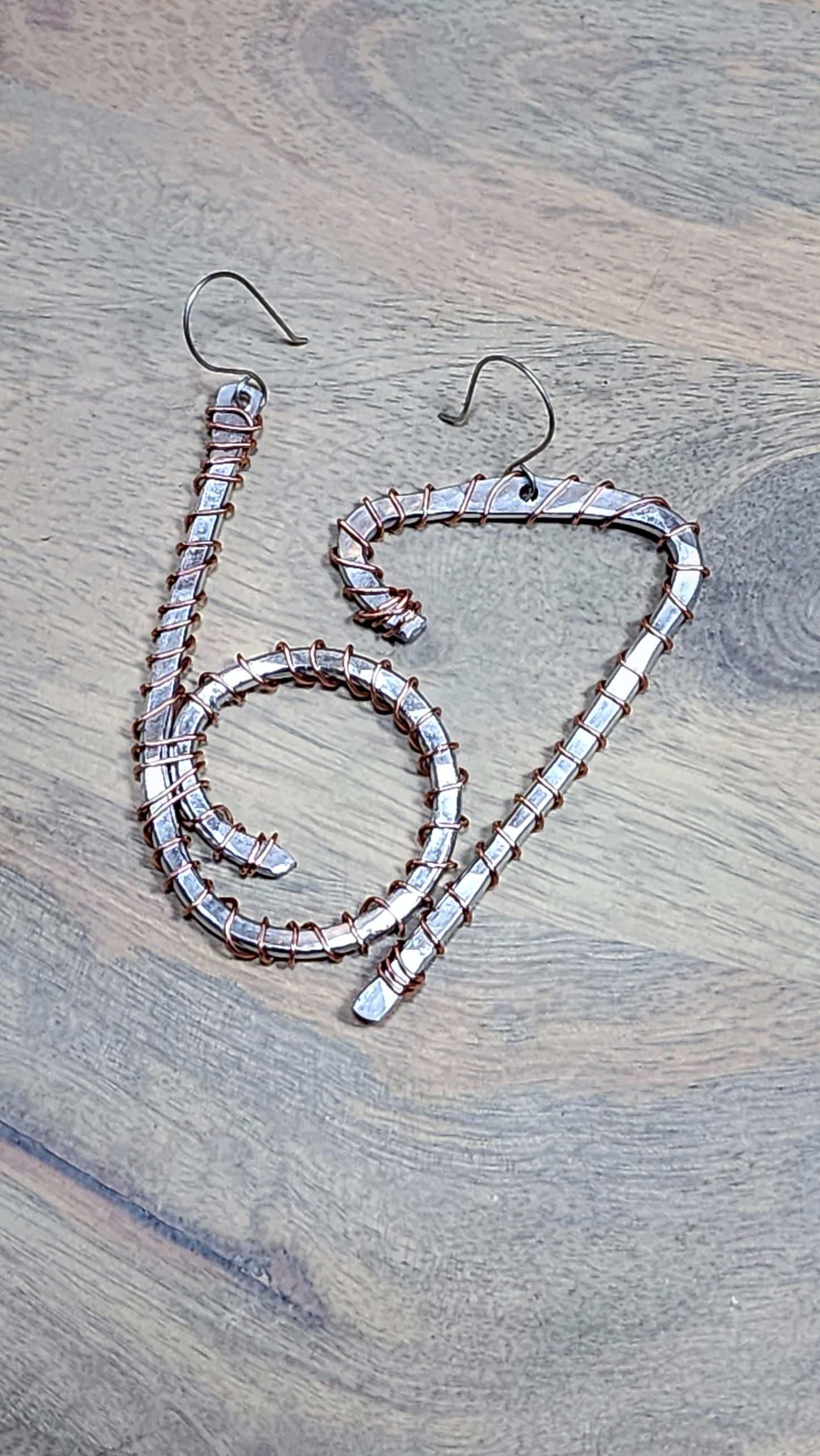 67 Hammered Aluminum & Copper Wrapped Earrings