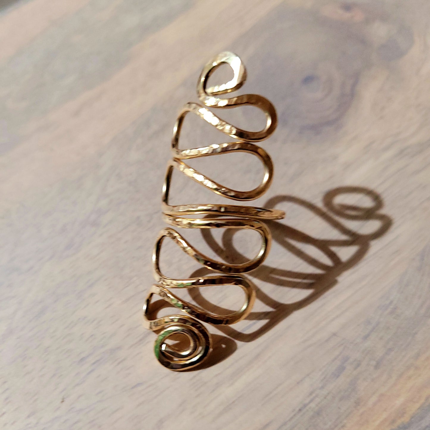 Hammered Brass Long Scrolled Ring | Statement Ring