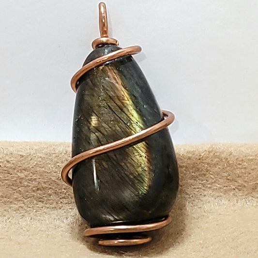 Huge Copper Wrapped Natural Labradorite Crystal Pendant | Change and Transformation | Intention Jewelry | Crystal Jewelry