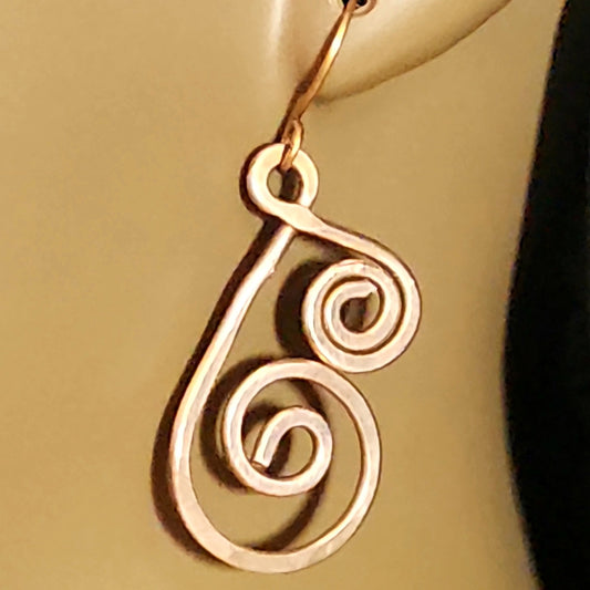 Pure Hammered Copper Artistic Spirals Earrings