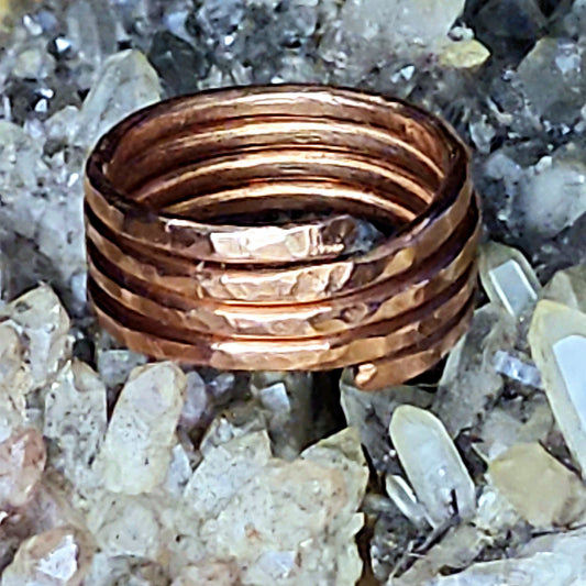 Solid Copper Hammered Four Coil Stack Ring | Copper Jewelry