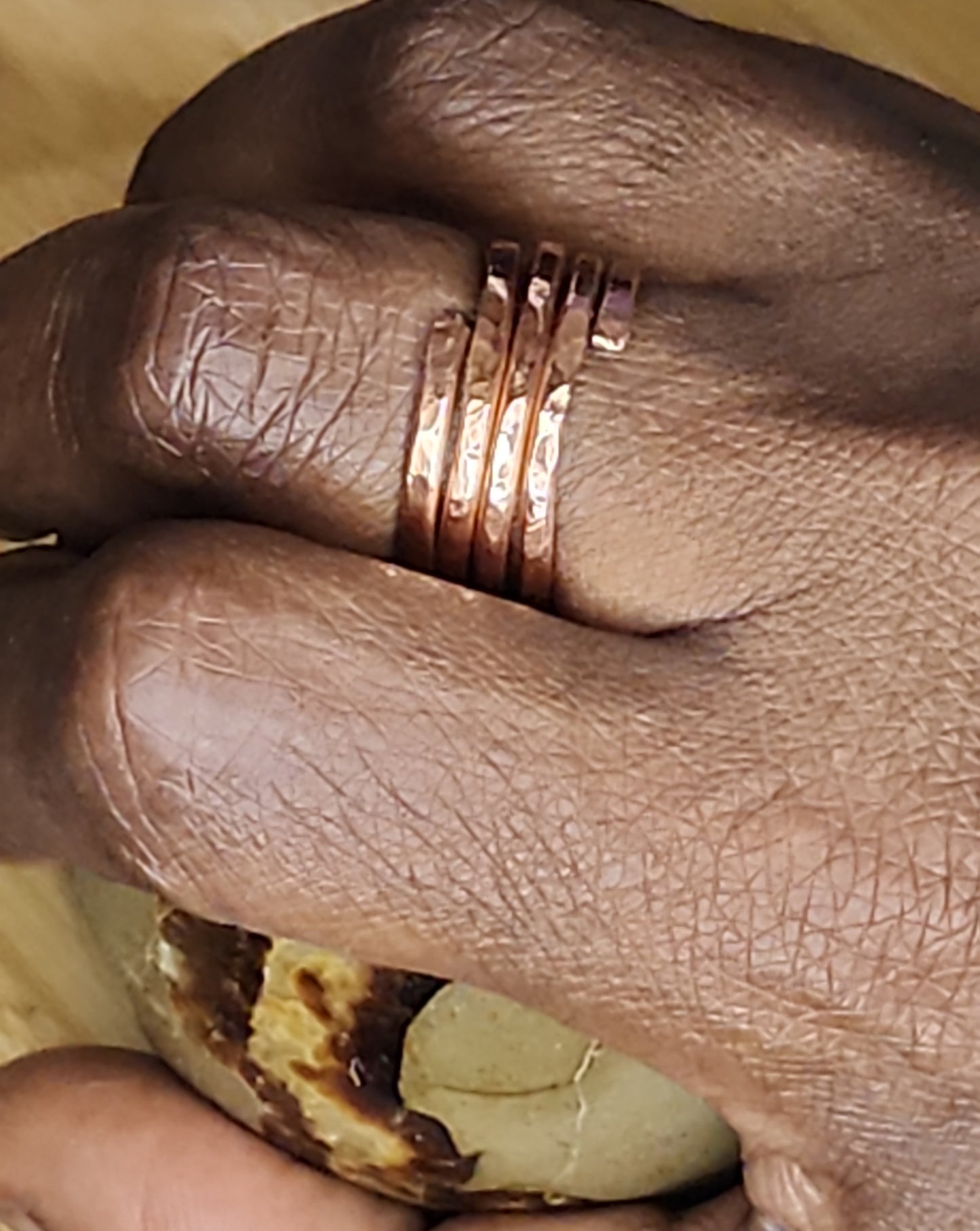 Solid Copper Hammered Four Coil Stack Ring | Copper Jewelry