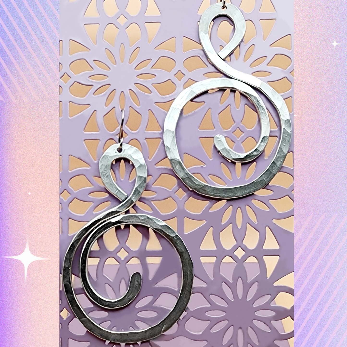 Hammered Silver Aluminum Artistic Curl Earrings | Light Weight | Aluminum Jewelry | Wire Jewelry