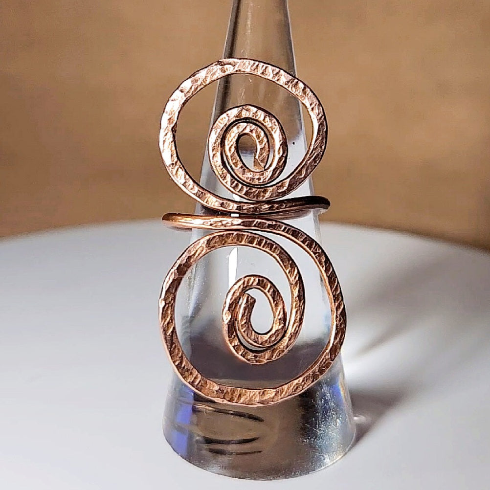 Hammered Double Spiral Copper Ring