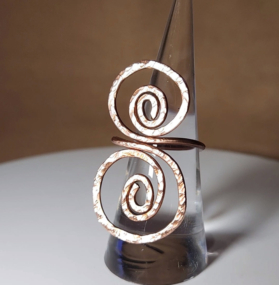 Hammered Double Spiral Copper Ring